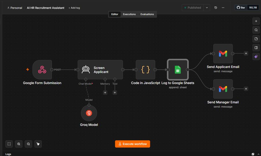 AI HR Recruitment Assistant workflow diagram