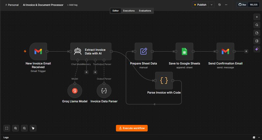 AI Invoice and Document Processor workflow diagram