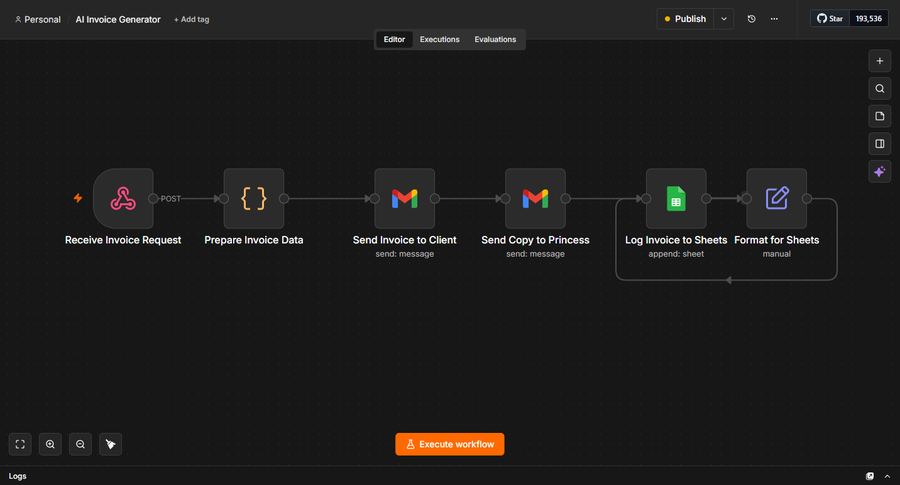 AI Invoice Generator workflow diagram